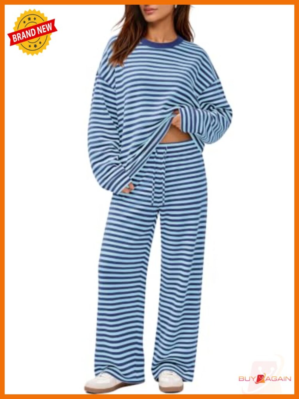 Women's 2 Piece Lounge Set Striped Crop Top Wide Leg Pants with Pockets
